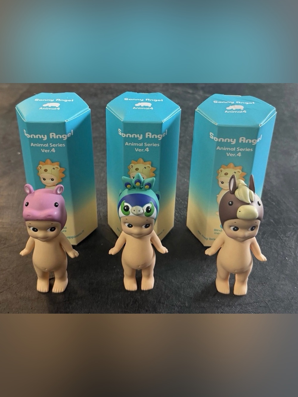 Lot Of 3 Sonny Angel Figure Animal Series Ver. 4 Peacock, Hippo, & Horse Figures